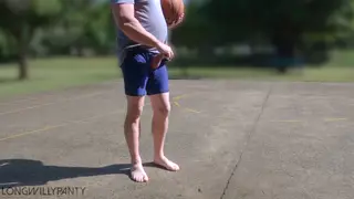 Mature Exhibitionist Strokes Uncut Cock on Public Court