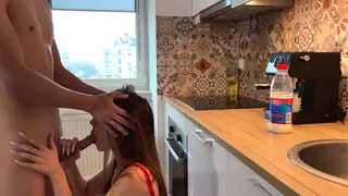 Redhead Neighbor Teases in Kitchen Before Interracial Sex
