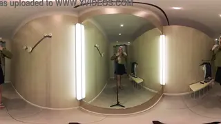 Blonde Tries Sheer Lingerie in VR Fitting Room Haul