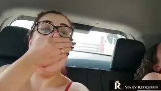 Redhead Latina Enjoys Lesbian Pussy Licking in Car