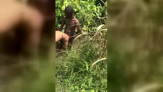 Ebony Daddy Pounds Young Villager Doggystyle in Shallow River
