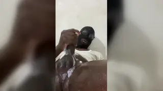 Muscular Ebony Hunk Stroys His Massive Cock on Cam for Stepmom