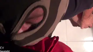 Hooded Newcomer Takes Bareback Pounding and Swallows the Load