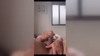 Asian Hunk Flexes and Strokes in Public Gym