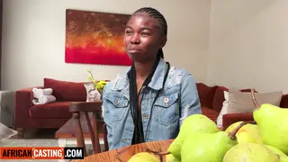 Ebony Amateur Deepthroats a White Cock During a Rough Casting Session