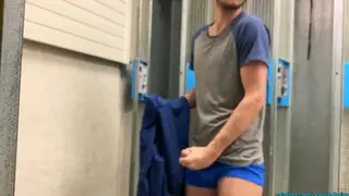 Hairy Jock Caught Jerking in Locker Room Shower