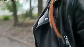 Redhead Dominates Stranger Outdoors in POV Femdom Scene