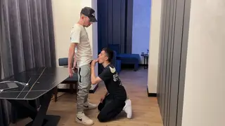 Muscular Teen Worships Uncut Cock and Feet in Homemade Clip
