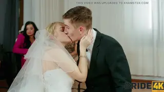 Blonde Bride Cheats on Husband Outdoors in Stockings