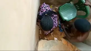 Ebony Babe Caught Outdoors by Security Guard