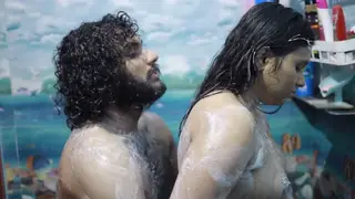 Curvy Stepsister Shares Intimate Bath with Indian Lover