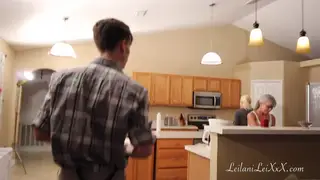 Mature Maid Serves Two Men in Threesome Facial Finale