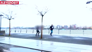 European Brunette Picked Up for a Backseat Blowjob