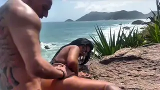 Brunette Latina Enjoys Interracial Sex on a Public Nudist Beach