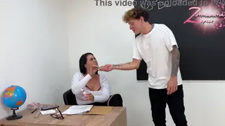 Student in Uniform Seduced at Desk During Detention