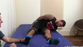 Hairy Hunk Bound and Tormented With Foot Tickling