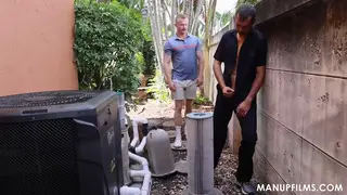 Tattooed Hunk Gets Outdoor Handjob POV