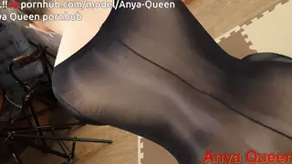 Busty Teen in Shiny Stockings Teases and Spanks Herself