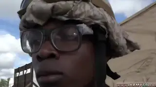 Military Uniformed Men Hook Up Outdoors