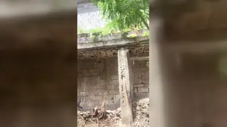 Latino Cleans Outdoor Bathroom in the Nude