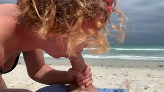 Deepthroat Blowjob on the Beach Ends With Cum in Mouth