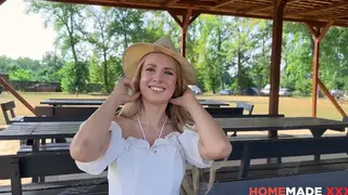 Blonde Teen Sucks Stranger on a Lakeside Beach