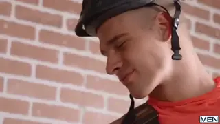 Muscular Latino Sucks Cock Outdoors on Office Desk
