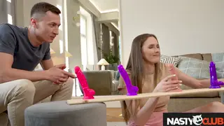 European Brunette Plays With Toys Before Shower Fuck
