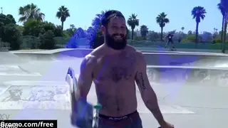 Muscular Men Trade Bareback Thrusts Outdoors