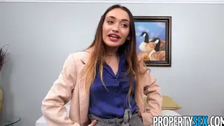 Petite Brunette Real Estate Agent Rides Client in POV
