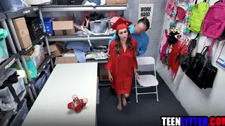Teen Graduate in Uniform Endures Rough Blowjob From Officer