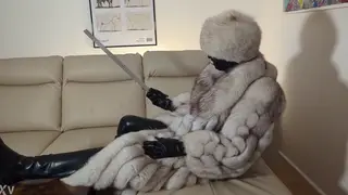 European Leather Dom Spanks Sub in Fur Coat