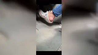MILF Pumps the Pedals Barefoot in Her Sneakers