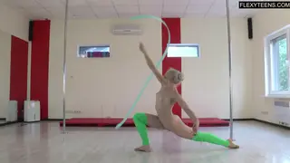 Petite Blonde Gymnast Stretches Nude for Her Coach