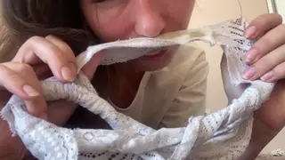 Petite European Teen Sniffs Panties and Fingers Hairy Pussy