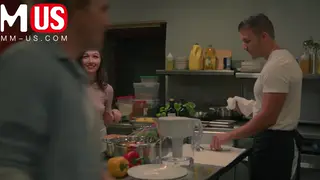 Mature Brunette Shares Kitchen Threesome With Couple