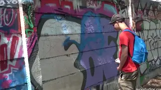 European Twink Jerks His Uncut Cock Outdoors