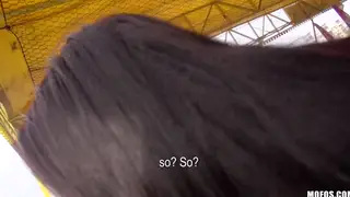 European Brunette MILF Gives POV Blowjob Outdoors