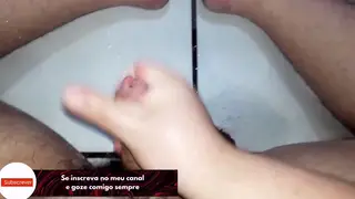 Hairy Latino Bear Pisses and Jerks Off in Bathroom