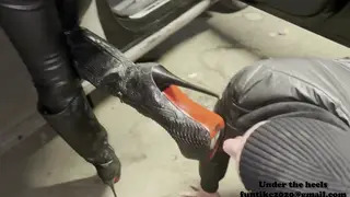 Older Man Worships Feet in Stockings Inside Parked Car