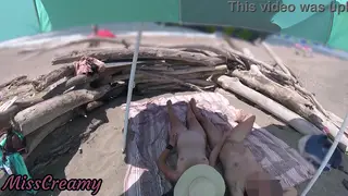 European MILF Strokes a Stranger to Cumshot on a Nude Beach