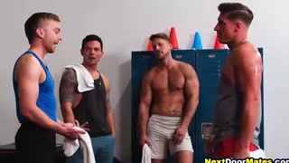 Muscular Jocks Bareback in Gym After Workout