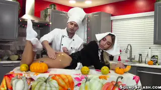 Petite Blonde Teen Takes Deep Throat and Hard Anal in Kitchen