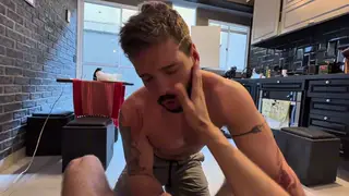 Tattooed Latino Muscle Fucks Friend Doggystyle in Bedroom