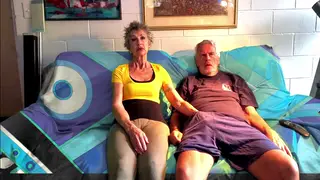 European MILF Teases Older Partner on Couch