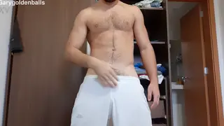 Hairy Muscular Hunk Flexes During Massage