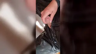 European Solo Strokes His Thick Cock in Shiny Gear