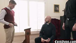 Uniformed Priests Spank and Bareback Twink in Threesome