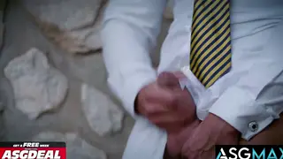 Muscular Brunette Strokes His Cock Outdoors