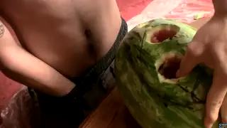 Uncut Solo Guy Fucks a Watermelon With Toys